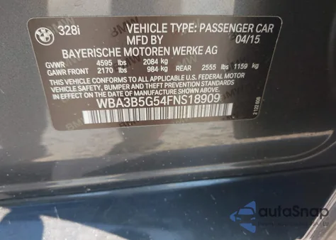 2015 BMW 328I xDrive z USA, uszkodzony, nr VIN WBA3B5G54FNS18909